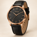 Desejonk Copper watch with charcoal dial, copper-tone round case and black strap, front view.